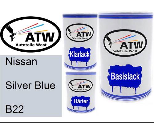Nissan, Silver Blue, B22: 500ml Lackdose + 500ml Klarlack + 250ml Härter - Set, von ATW Autoteile West.